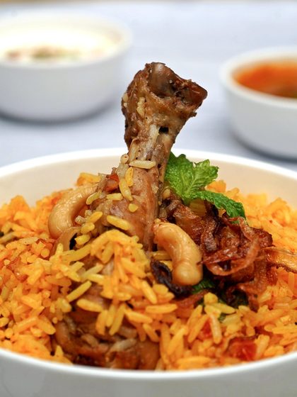 Chicken biryani with saffron rice and cashews